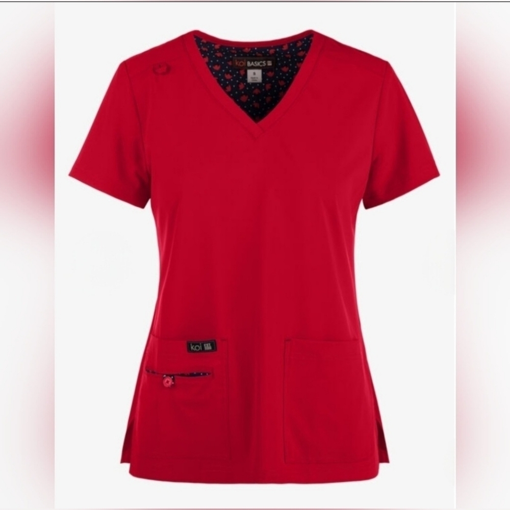 NWOT | Koi | Basics Becca 4-Pocket STRETCH V-Neck Scrub Top | Medium | Red